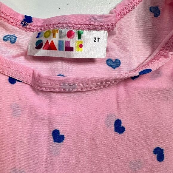 NWT Dot Dot Smile Toddler Girls Pink Dress Blue Hearts Cap Sleeve Fit & Flare 2T - Picture 2 of 6